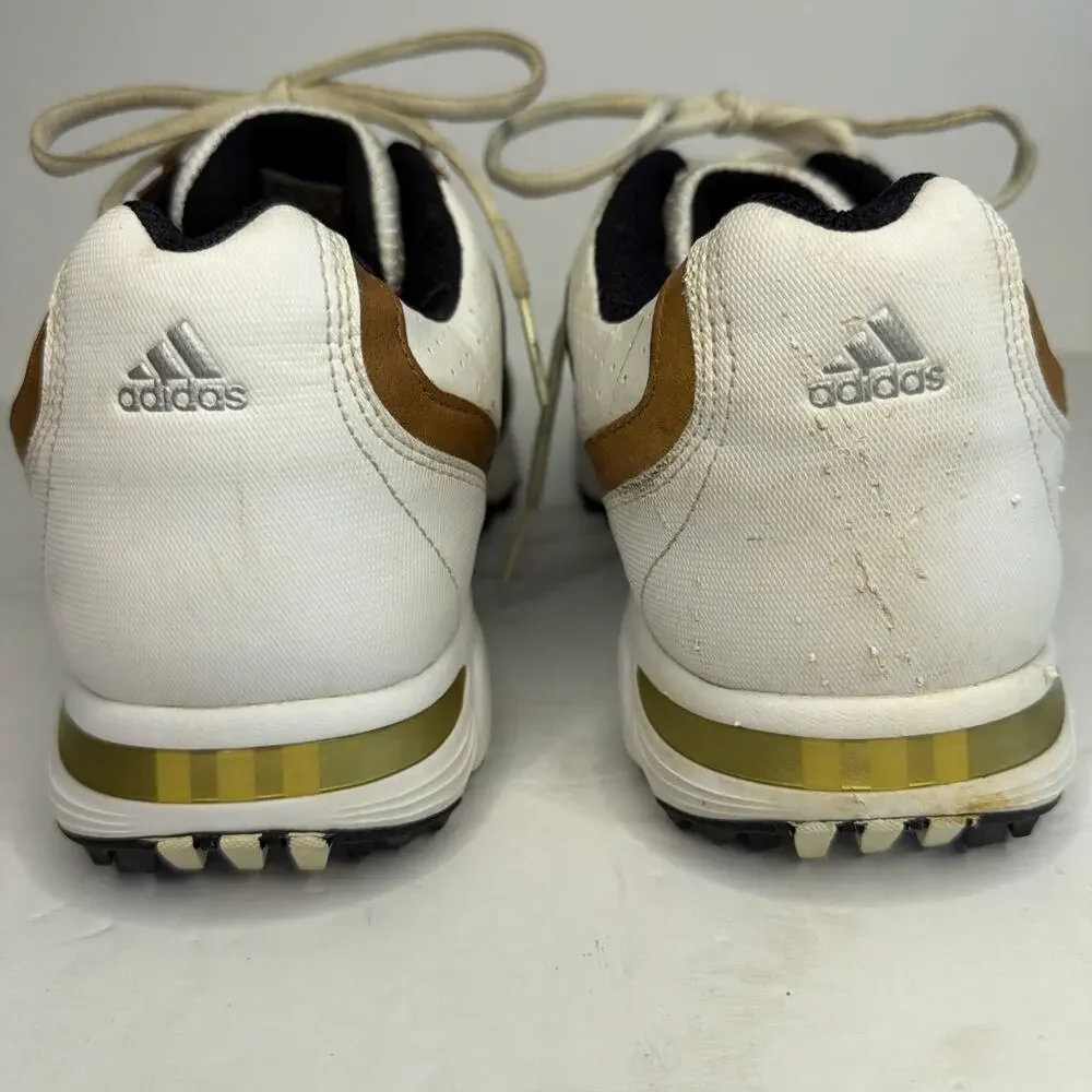 Adidas Mens Size 10 Golf Shoes White Brown Leather Spiked Art No 816147